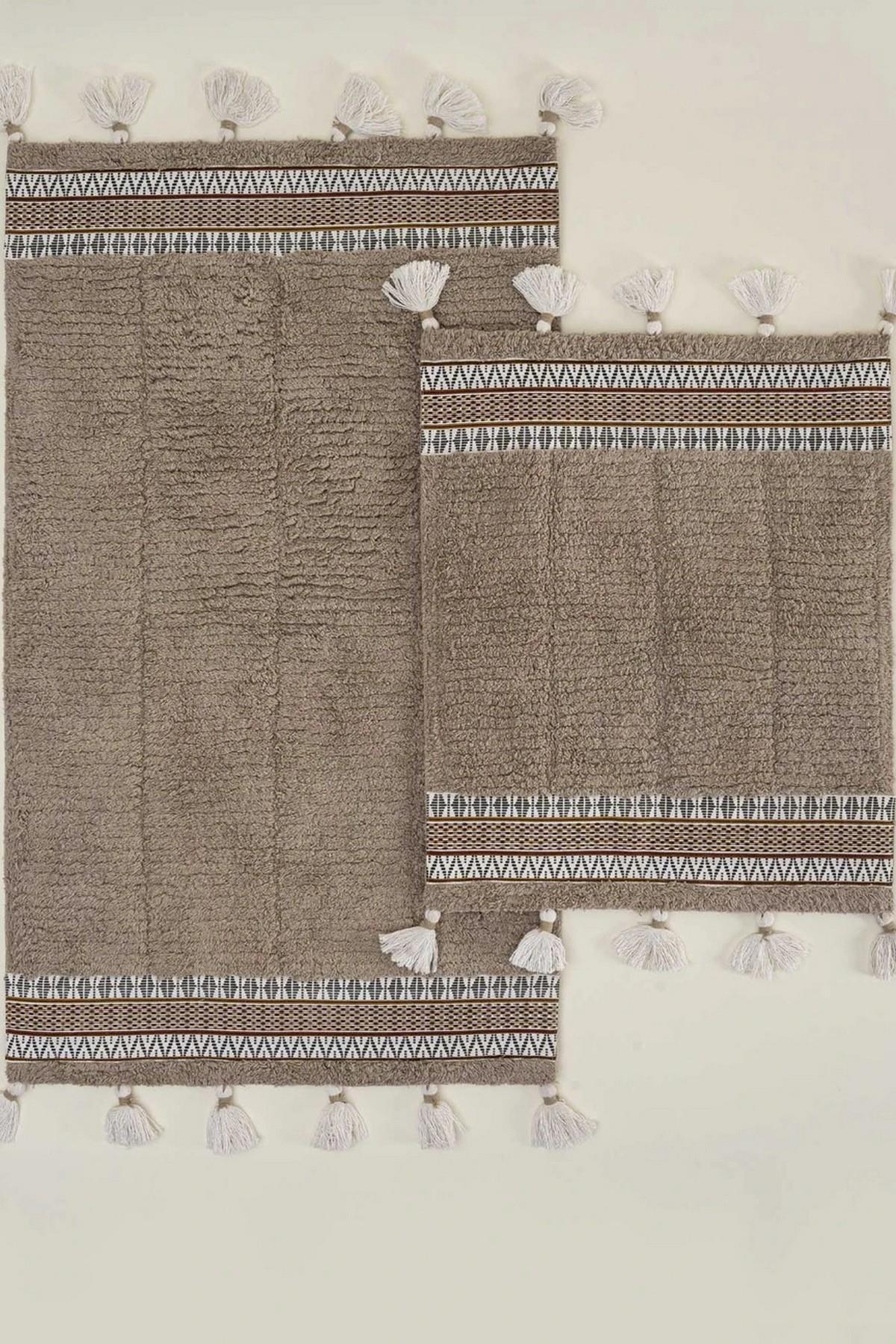 Ecocotton Rita 2'li Banyo Paspas Seti %100 Karde Pamuk Bej60x90-40x60