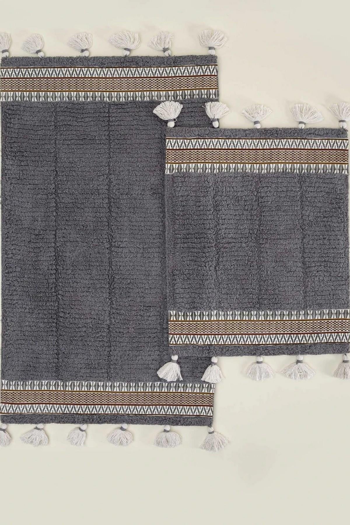 Ecocotton Rita 2'li Banyo Paspas Seti %100 Karde Pamuk Antrasit60x90-40x60