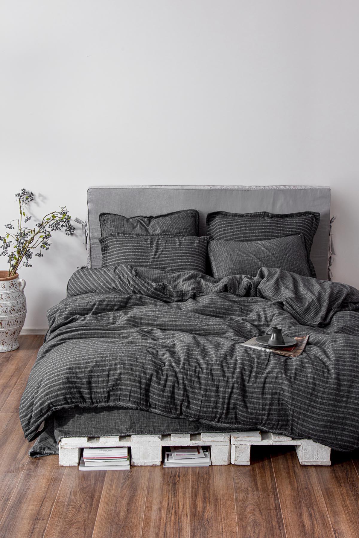 Ecocotton Tara Çift Kişilik Nevresim Takımı %100 Organik Pamuk Müslin Antrasit 200x220 Cm