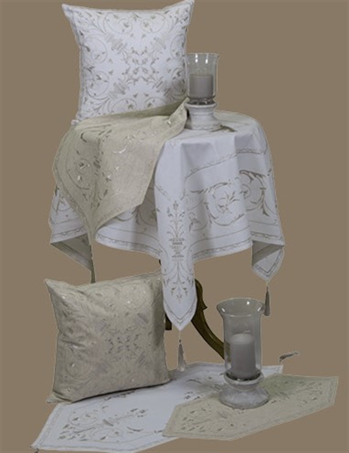 Fel 1245 Örtü Seti 5 Prç Beyaz Gümüş
