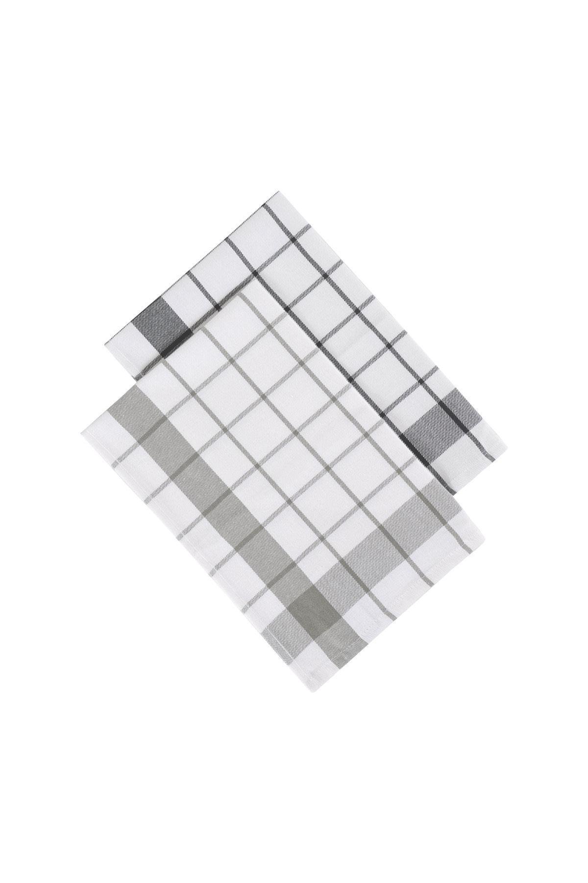 Green Black Esila 2'li Kurulama Bezi %100 Pamuklu İplik Boyalı Özel Dokuma Gri-Antrasit 45x65 cm