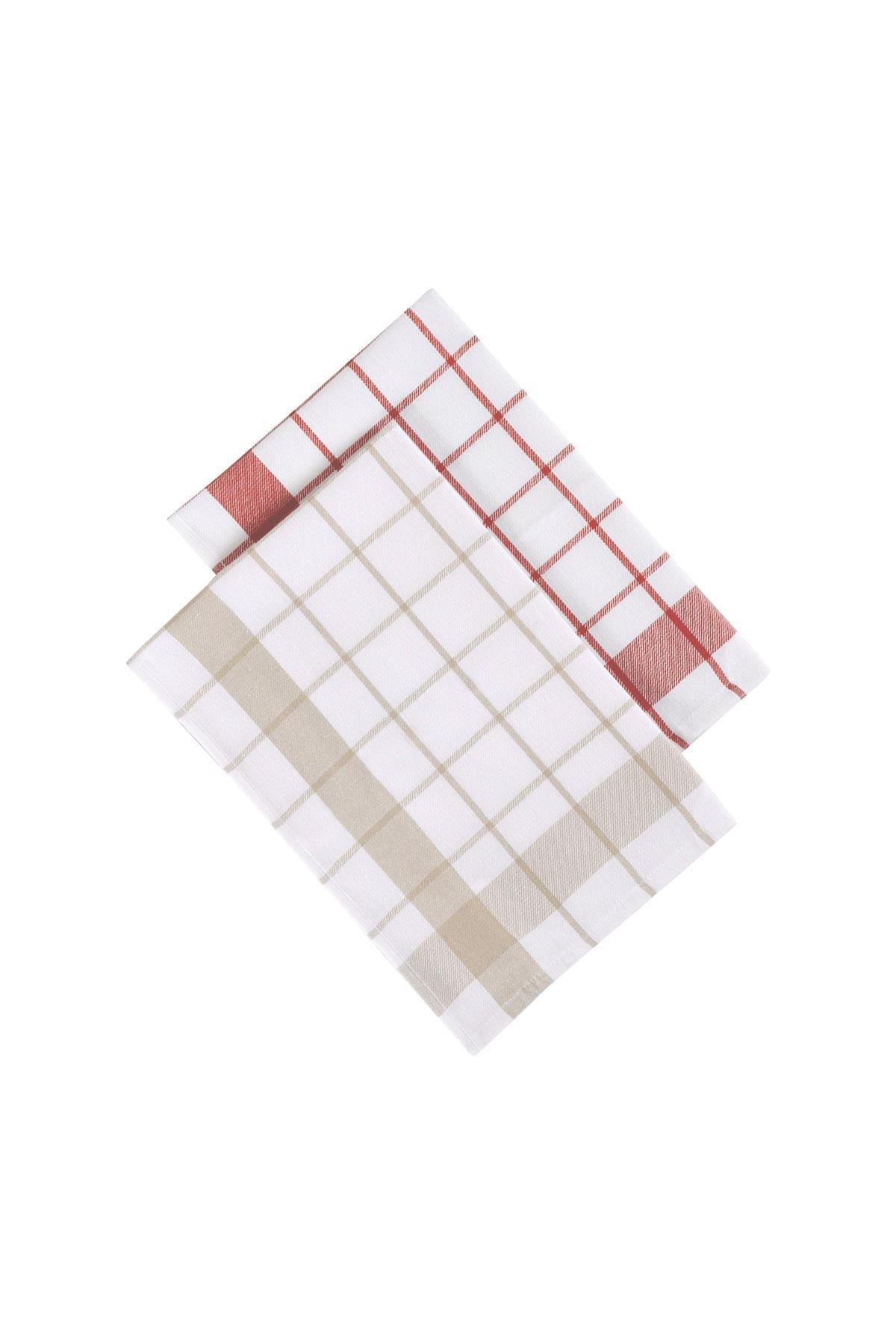 Green Black Esila 2'li Kurulama Bezi %100 Pamuklu İplik Boyalı Özel Dokuma Bej-Terra 45x65 cm