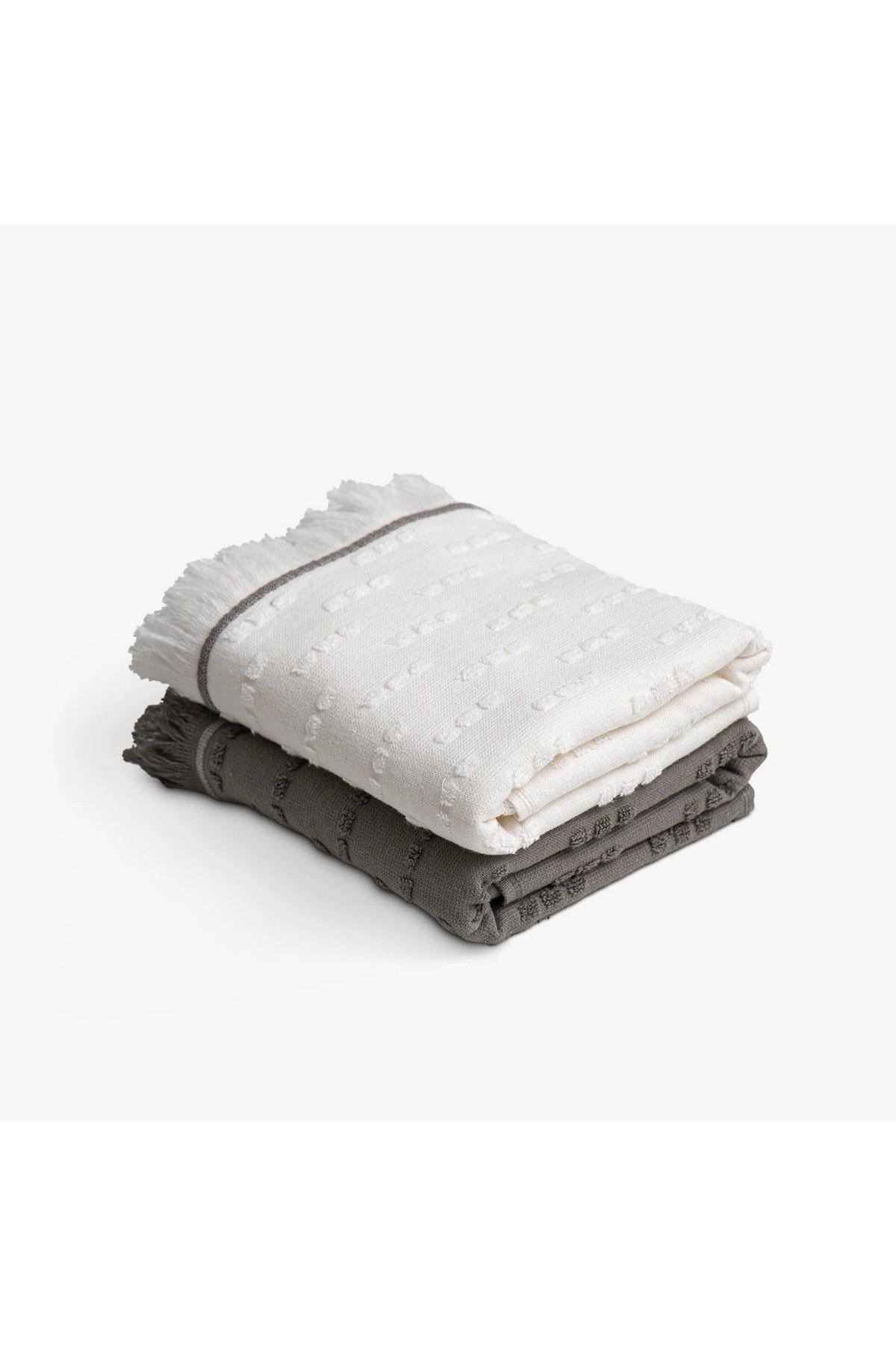 Green Black Pera 2'li Mutfak Havlusu Krem-Antrasit