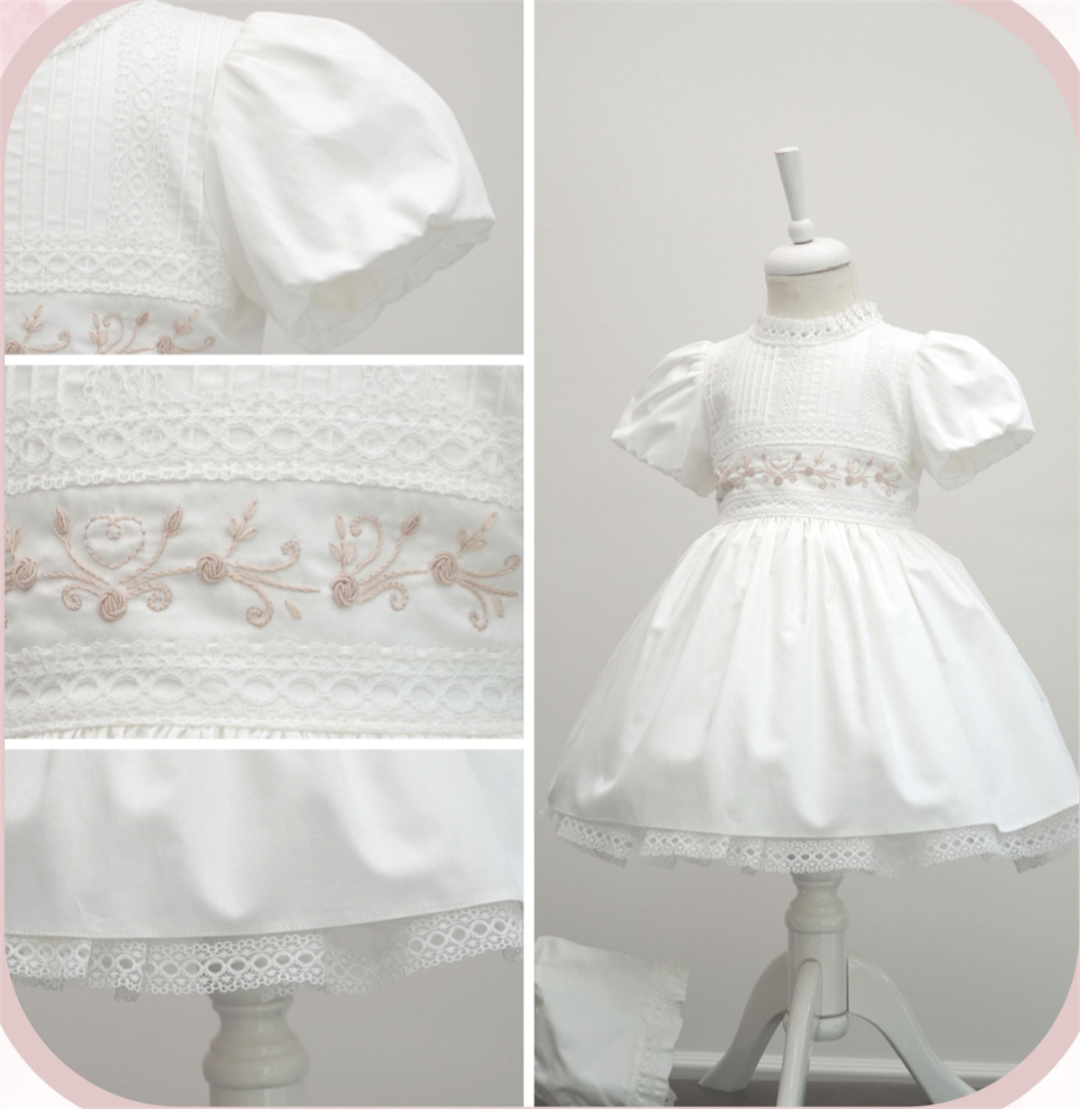 Medekids Kalp Nakışlı Elbise Ekru & Pembe 0-3 Ay