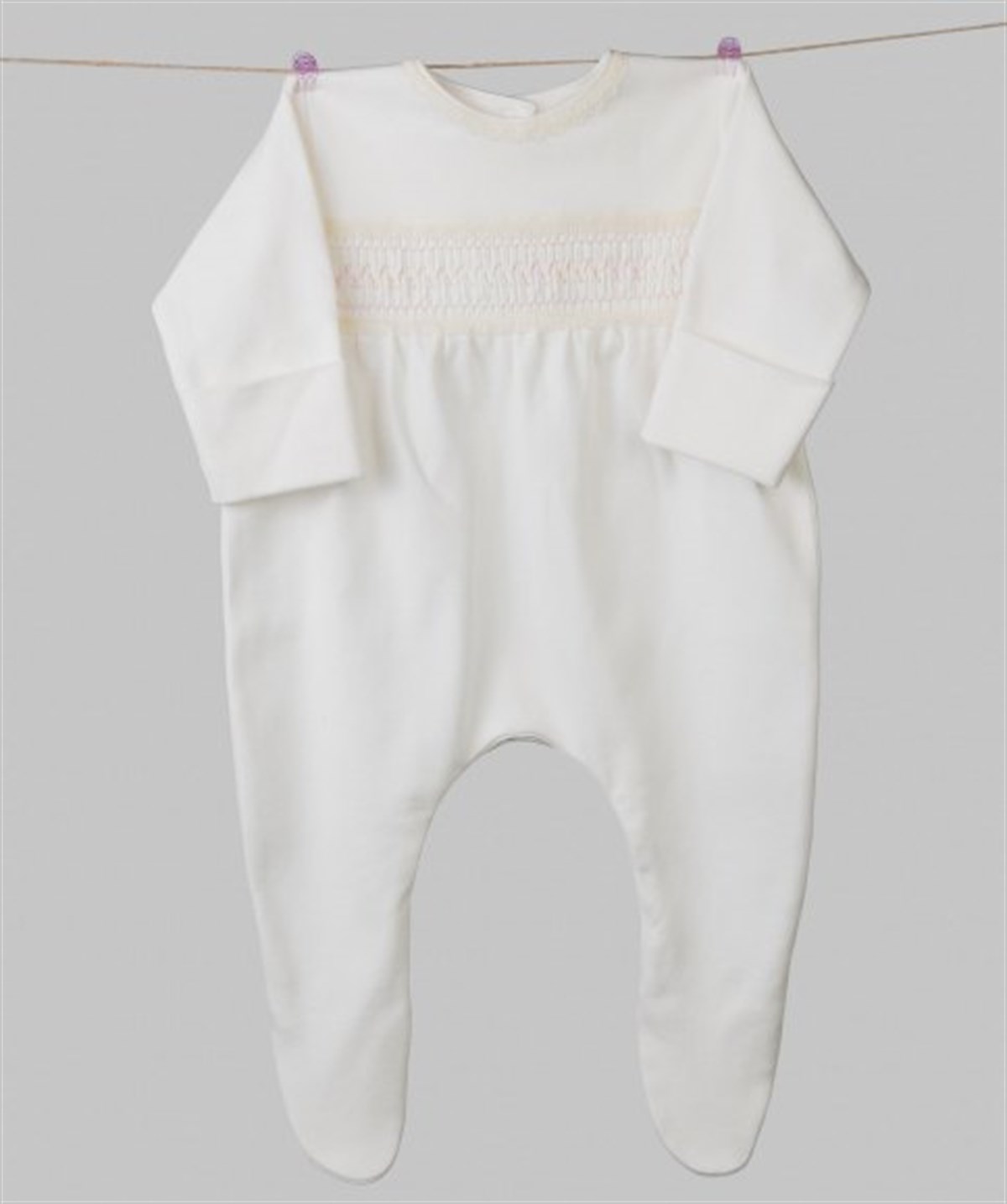 Medekids Plitingli Penye Ayaklı Tulum Ekru-Pembe 0-3 Ay