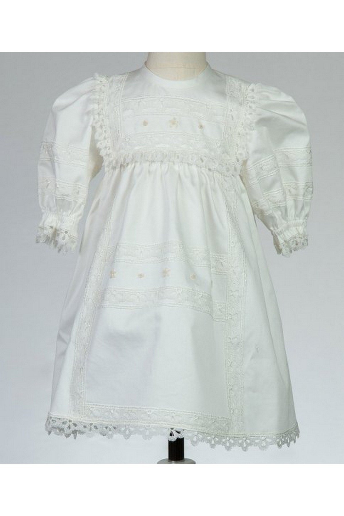 Medekids Vaftiz Model Uzun Kol Elbise Ekru-Ekru 0-3 Ay