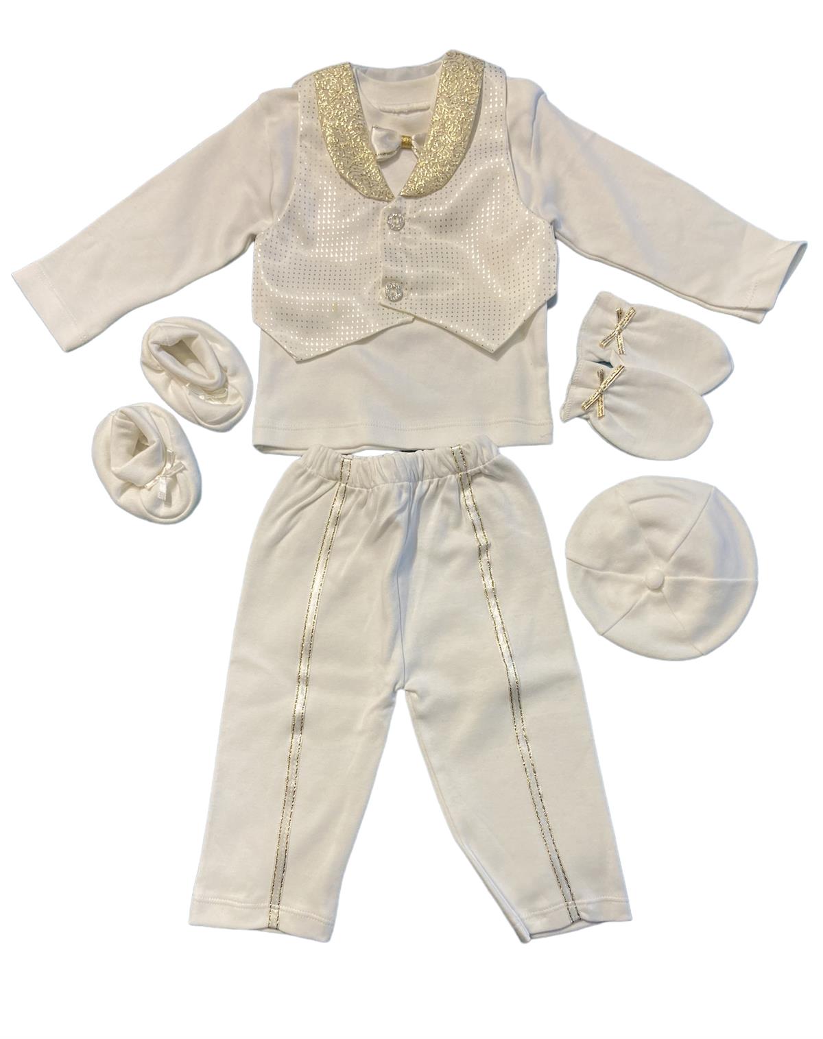 MiniWorld Bebek Mevlüt Kıyafeti Süleyman Altın Şal Desen 5 parça Set