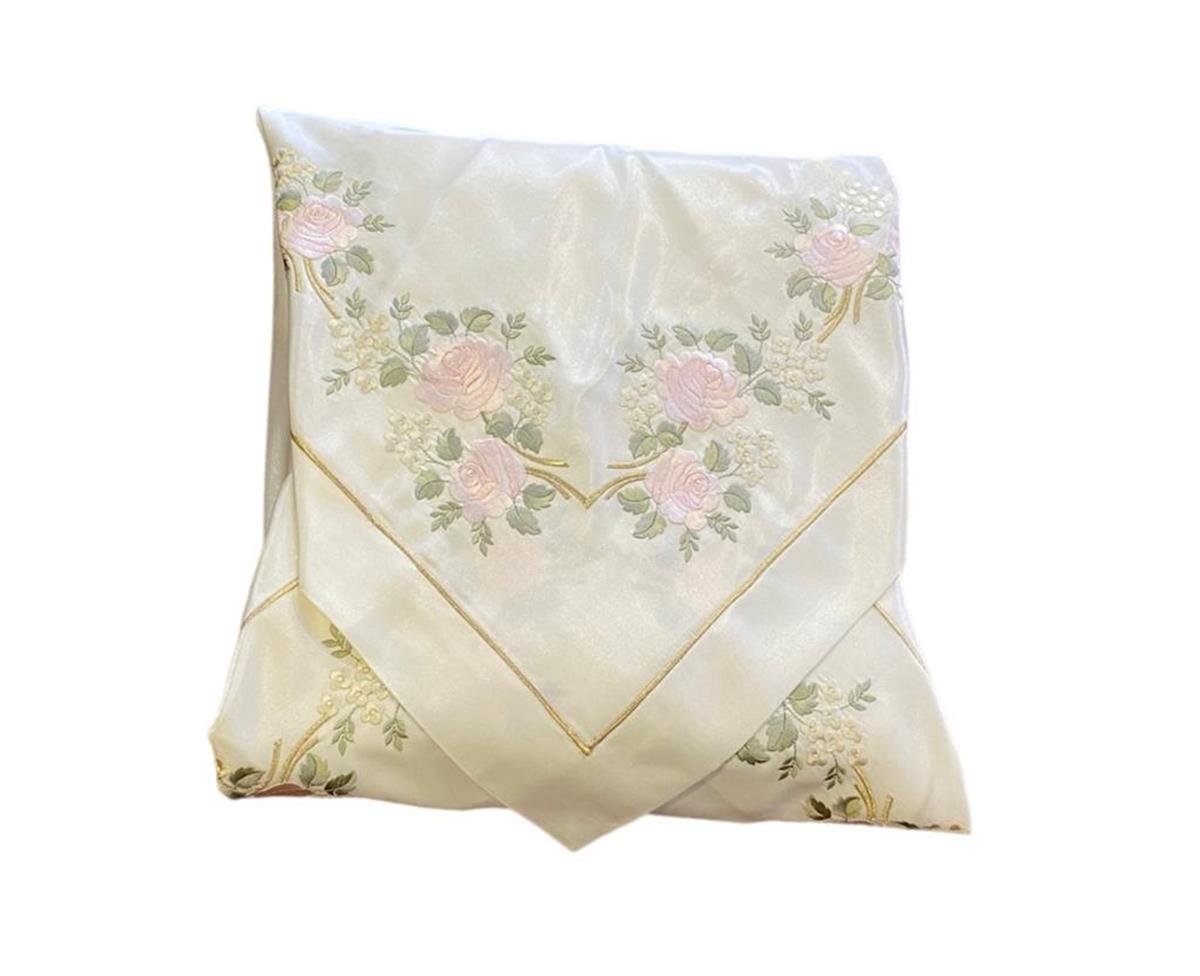 Seccade Ekru Monaray Çiçek Motifli Nakışlı Set