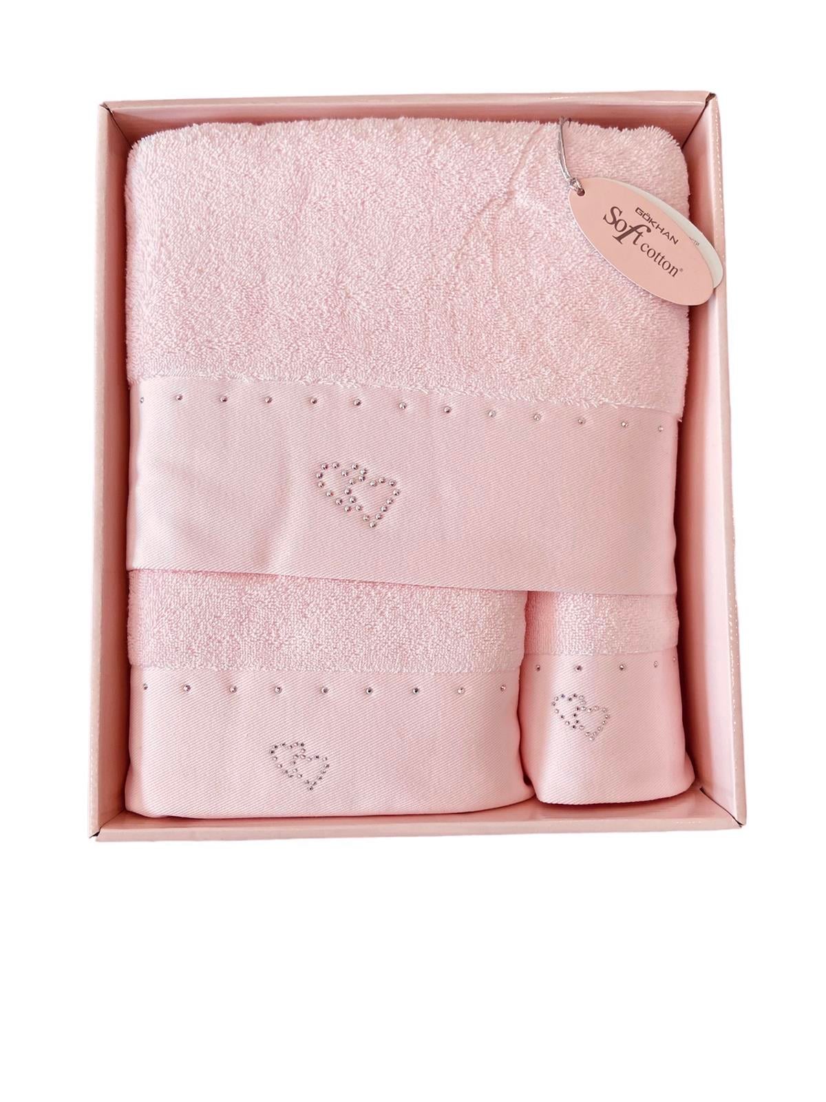 Soft Cotton Maia Havlu Swarovski Taşlı 3'lü Set Pembe
