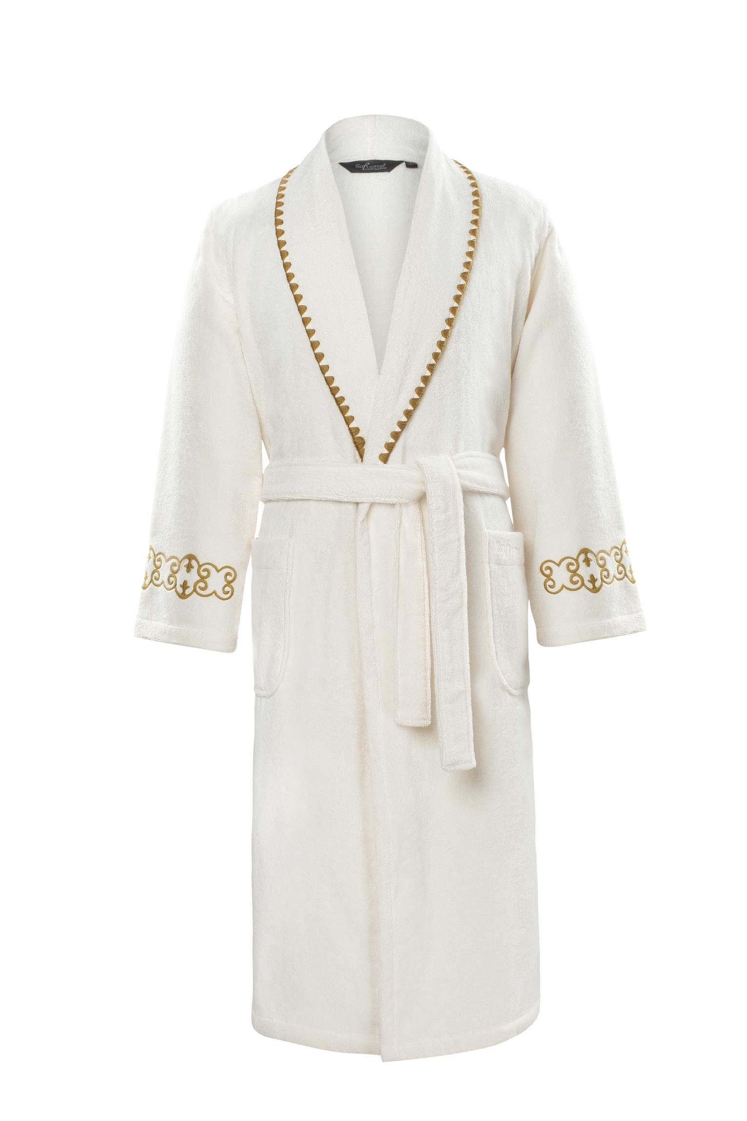 Soft Cotton Mondrian Şalyaka Bornoz Ekru