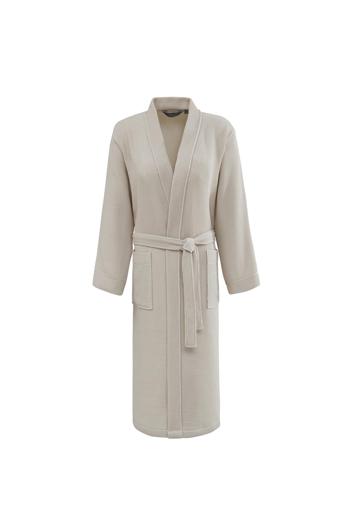 Soft Cotton Soft Pique Kimono Bornoz Bej L