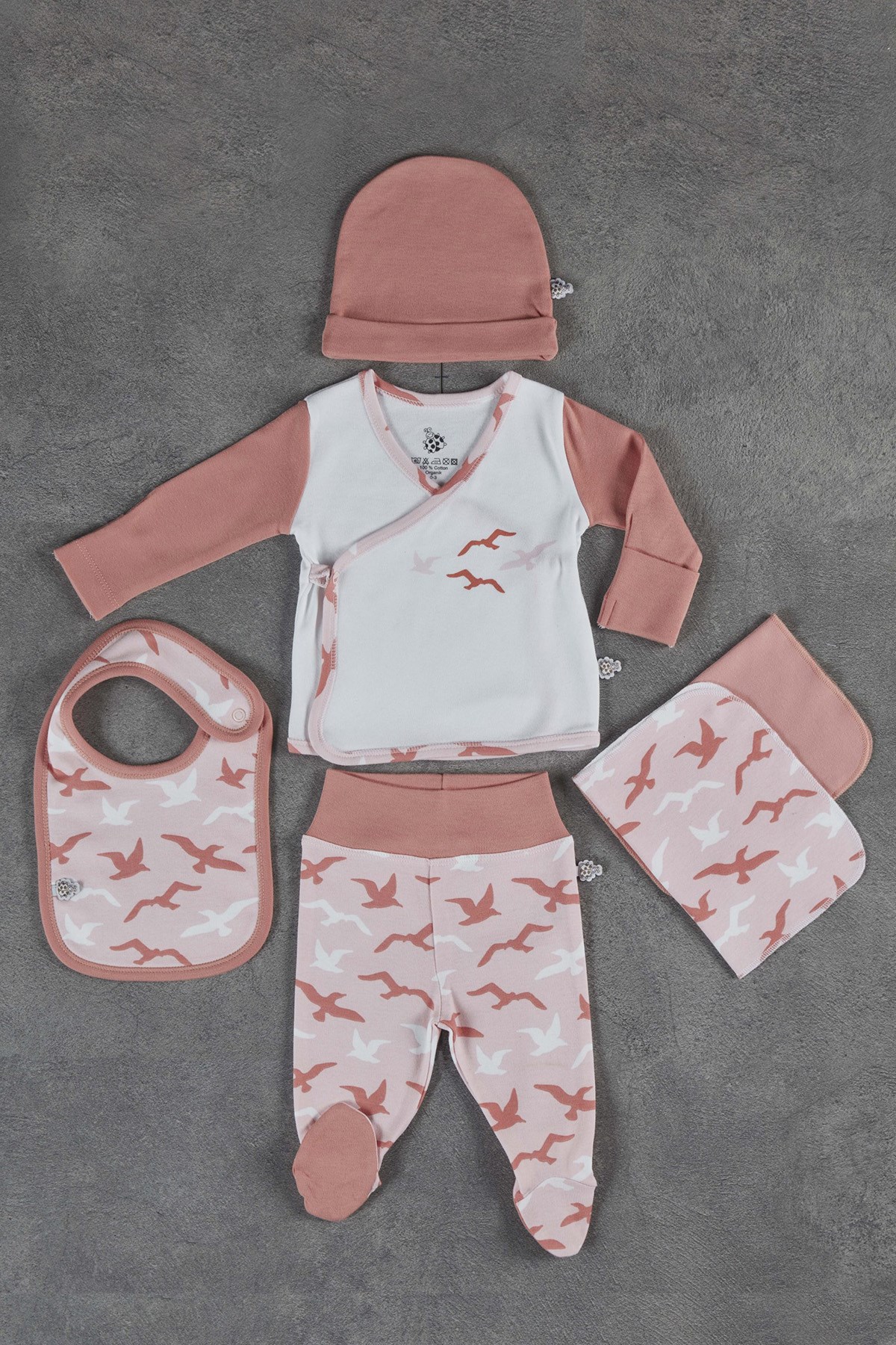Turna Bebek Zıbın 5Li Set Beyaz Somon