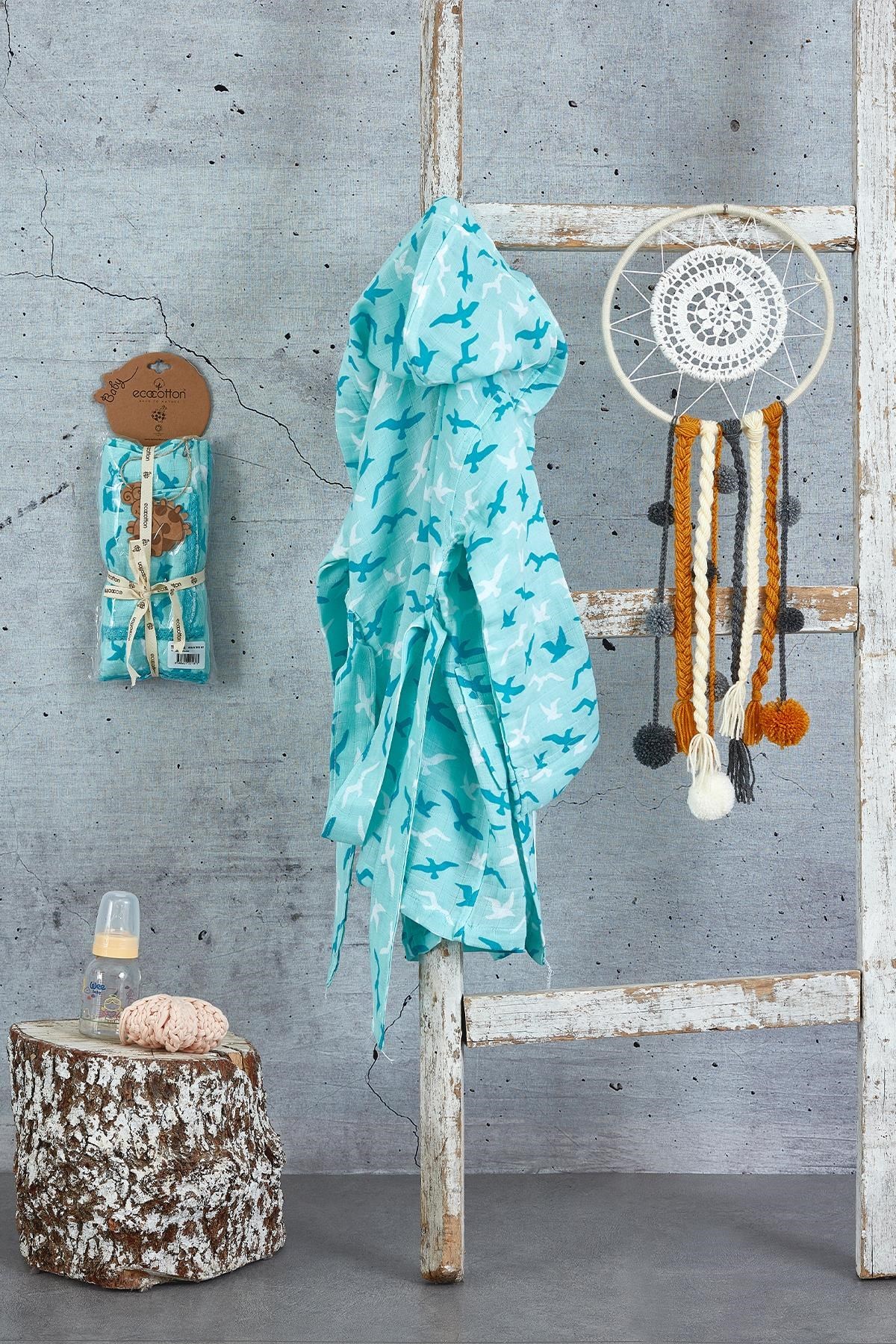 Turna Turkuaz Müslin Bornoz 1-2 Yaş