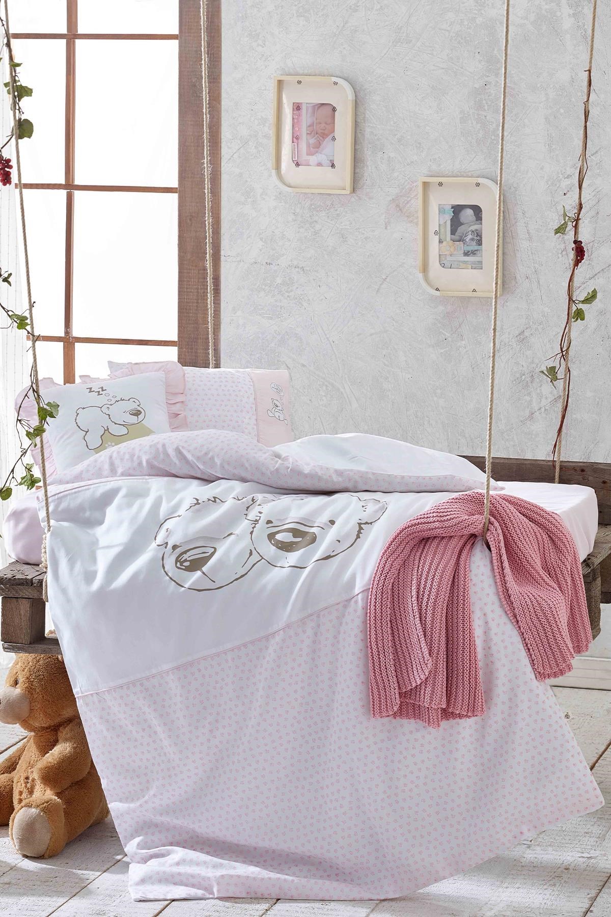 Twin Bears Bebek Nevresim Seti Pembe