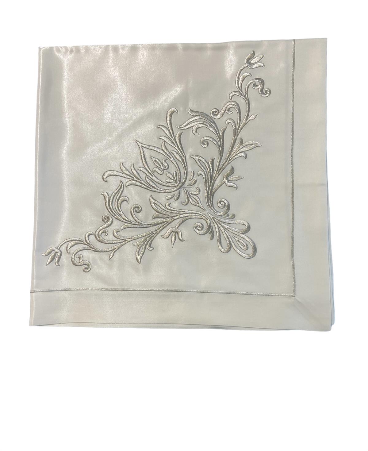 VPH Bohça Gümüş Sim Pano Nakışlı Monoray Ekru 110*110 Cm