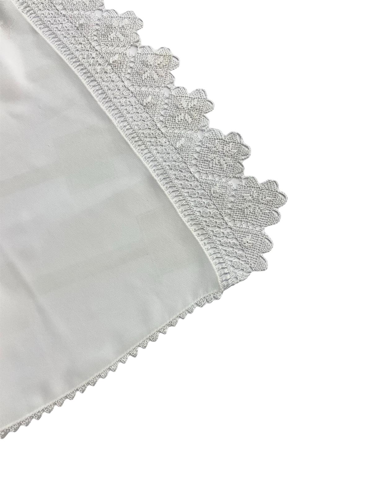 VPH Mevlüt Örtüsü Yonca Yaprak İğne Oyalı Beyaz