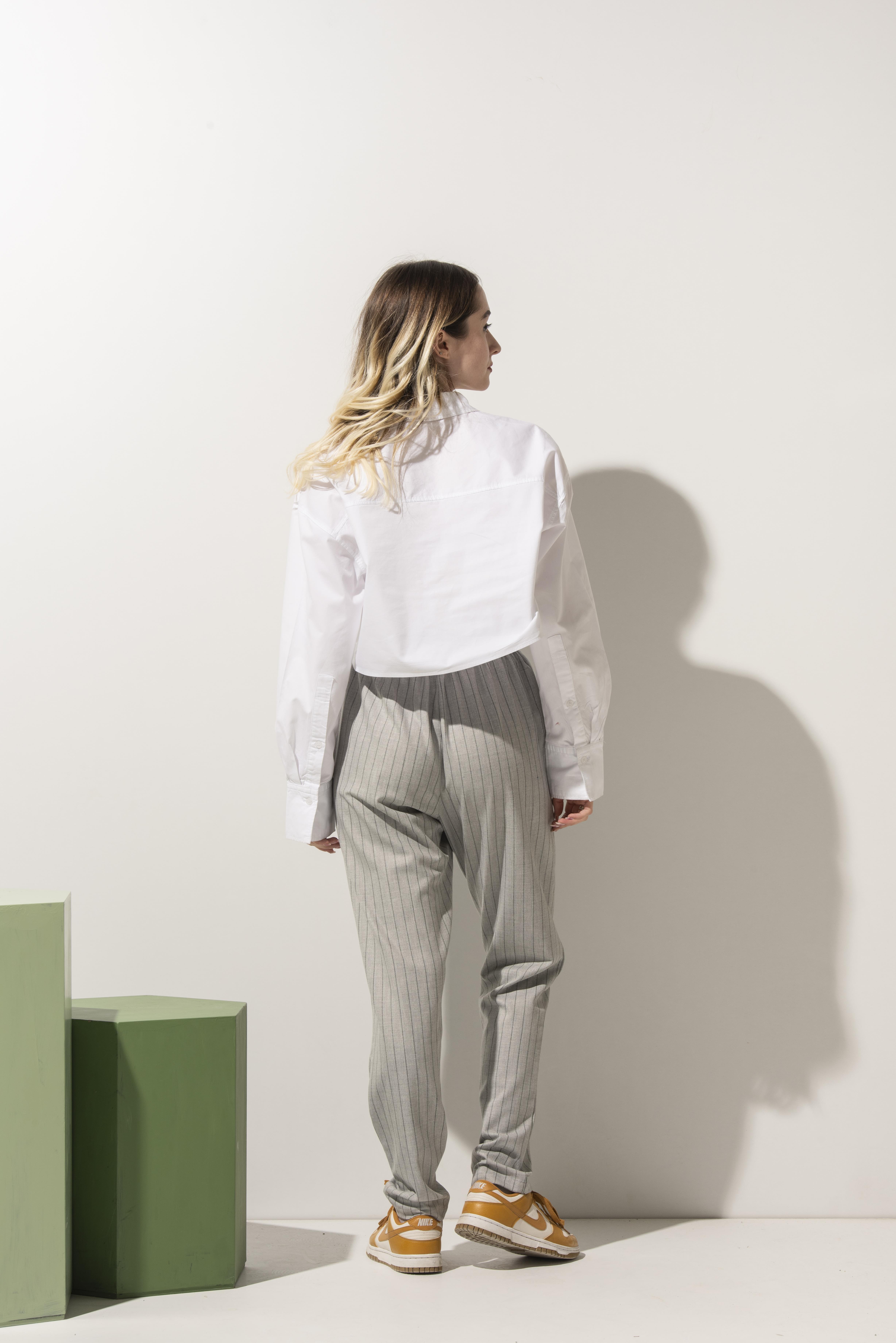 Antrasit Çizgili Gri Kadın Şef Pantolonu 