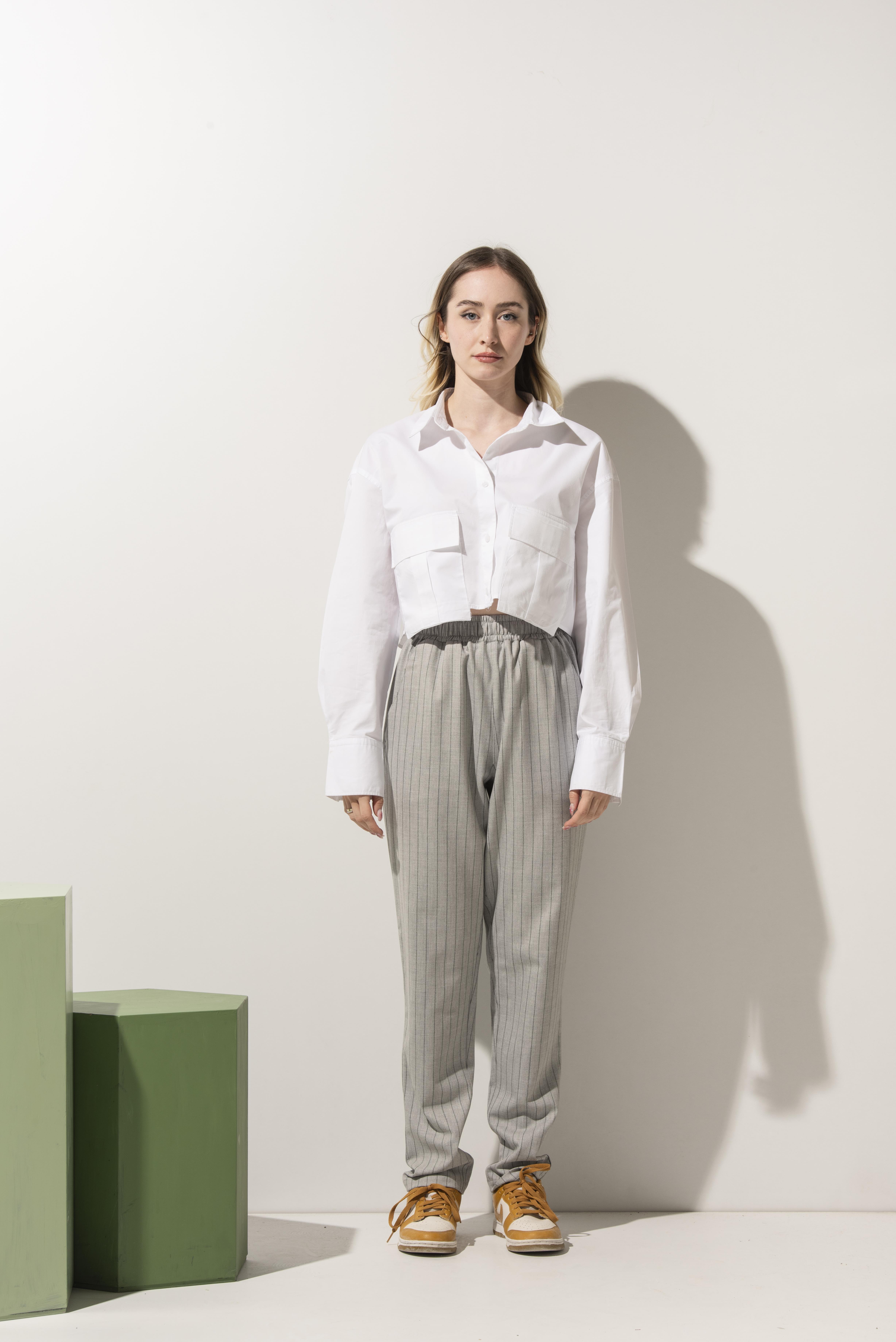 Antrasit Çizgili Gri Kadın Şef Pantolonu 