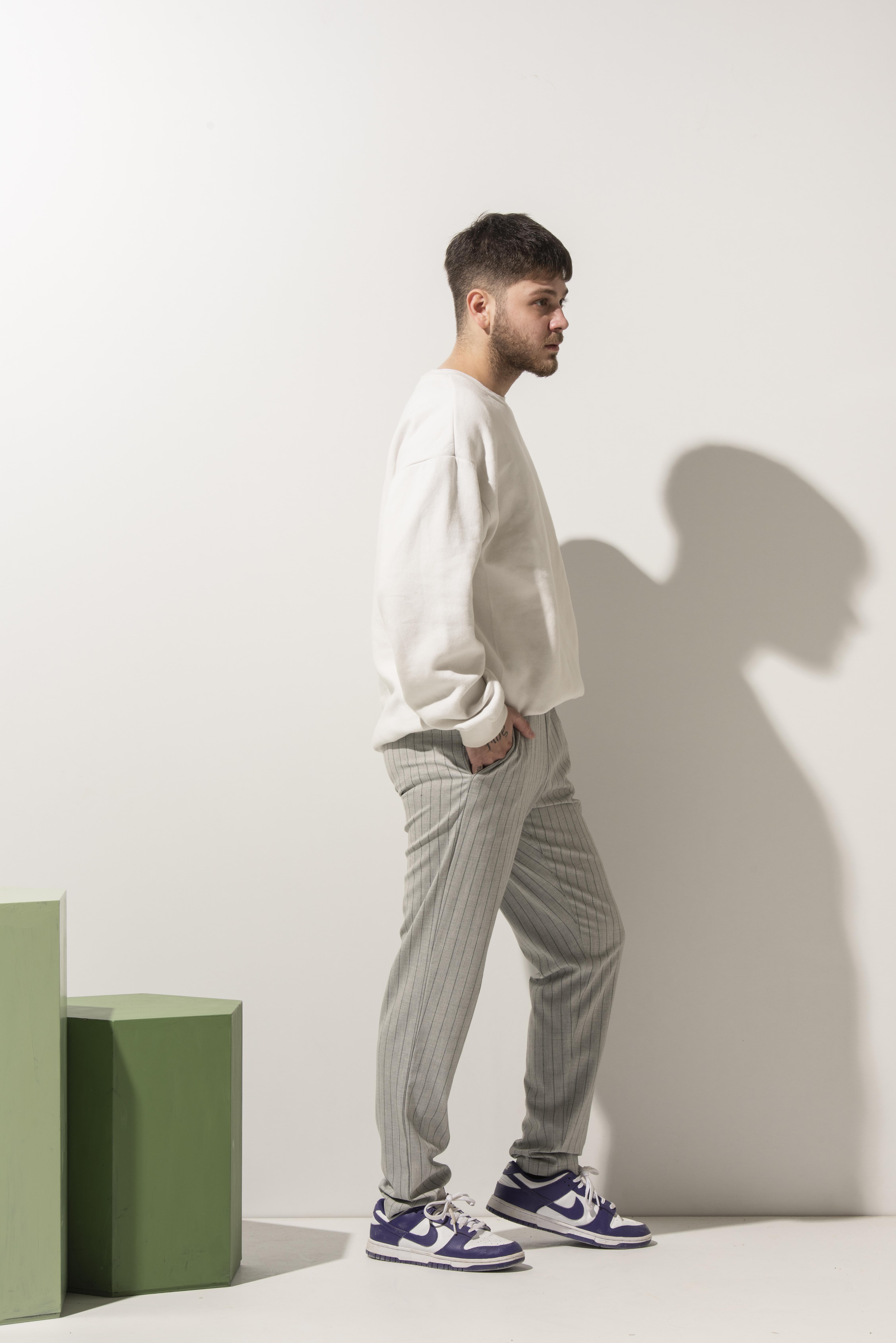 Antrasit Çizgili Gri Şef Pantolonu 