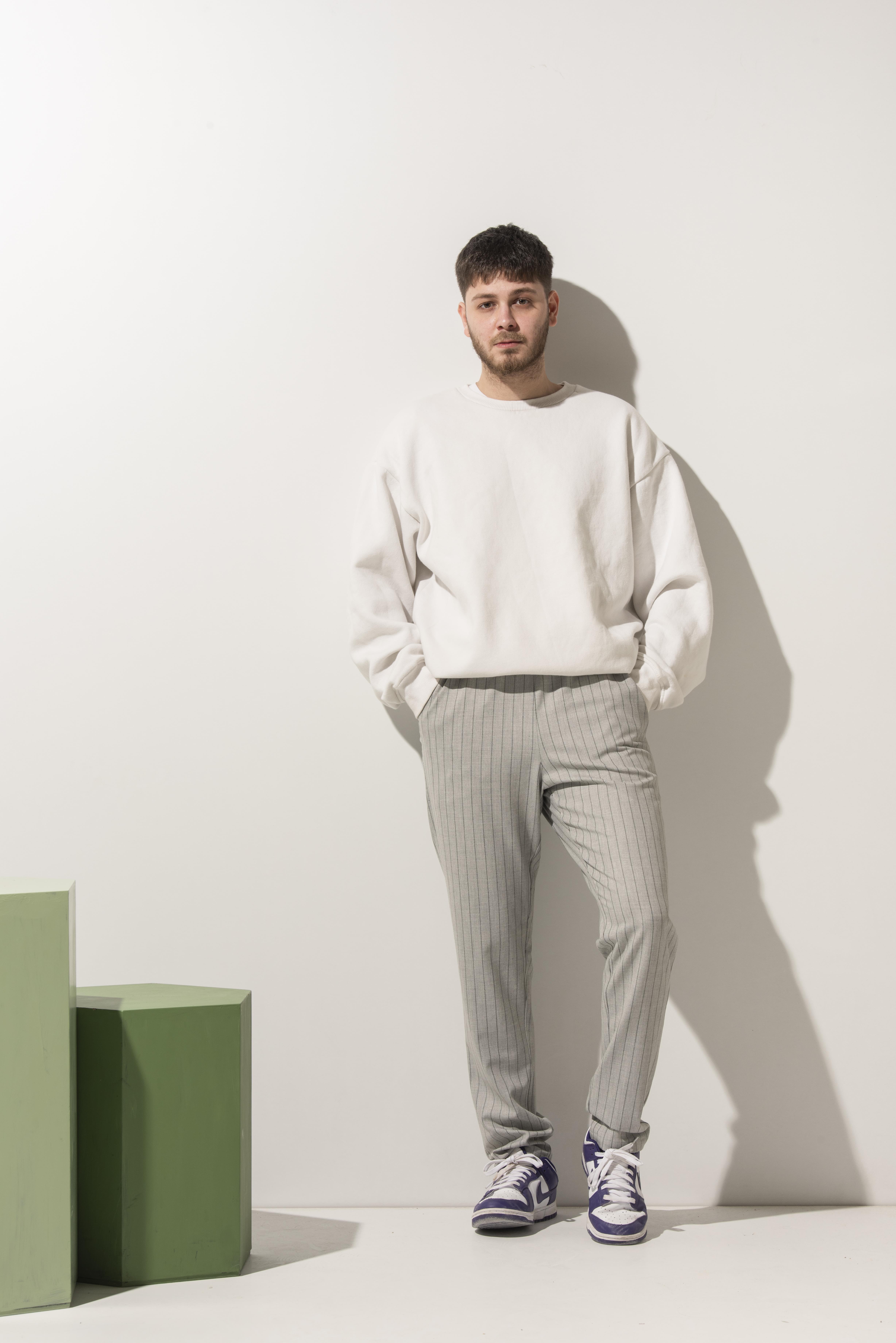 Antrasit Çizgili Gri Şef Pantolonu 