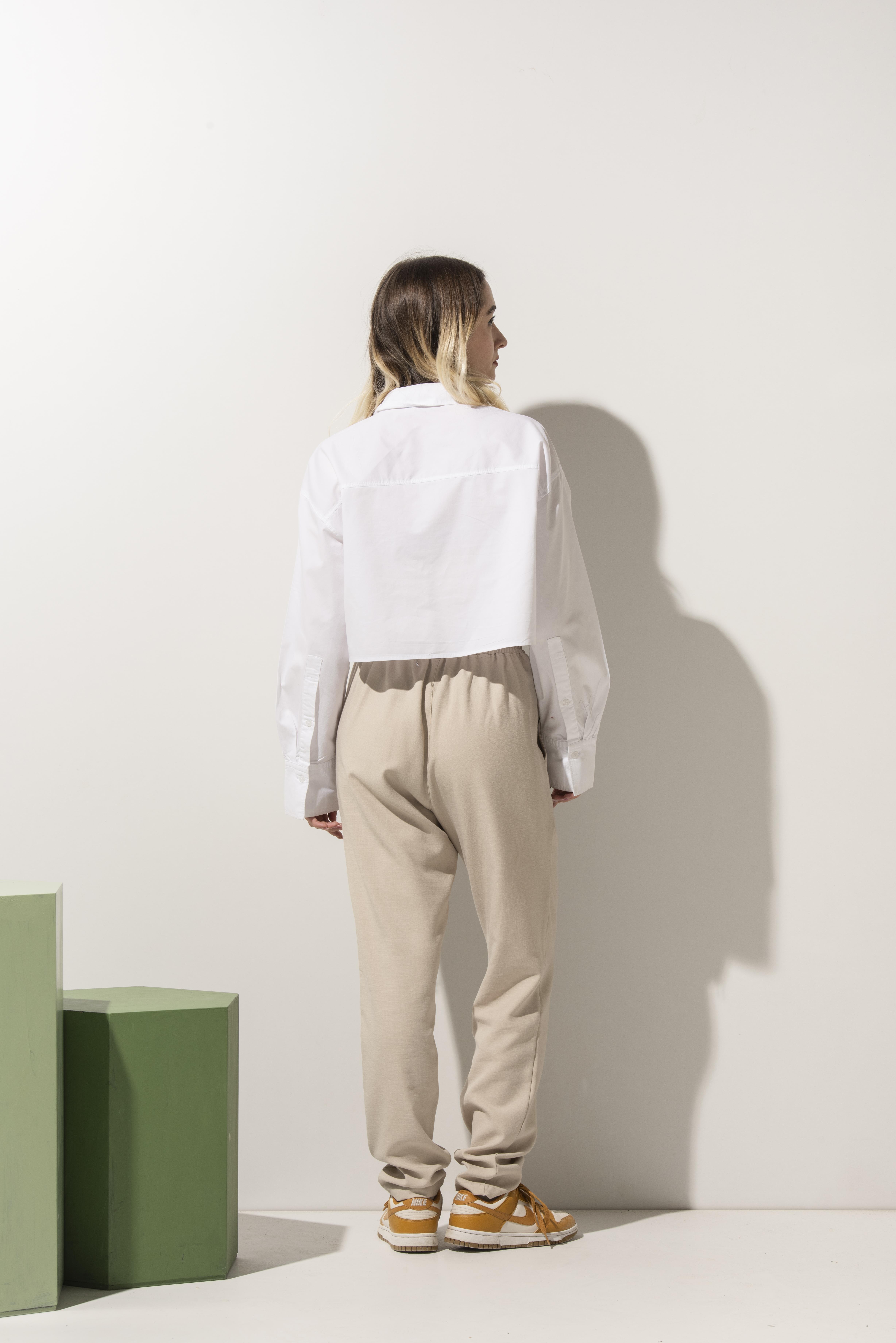 Bej Rengi Keten Görünümlü Kadın Şef Pantolonu 