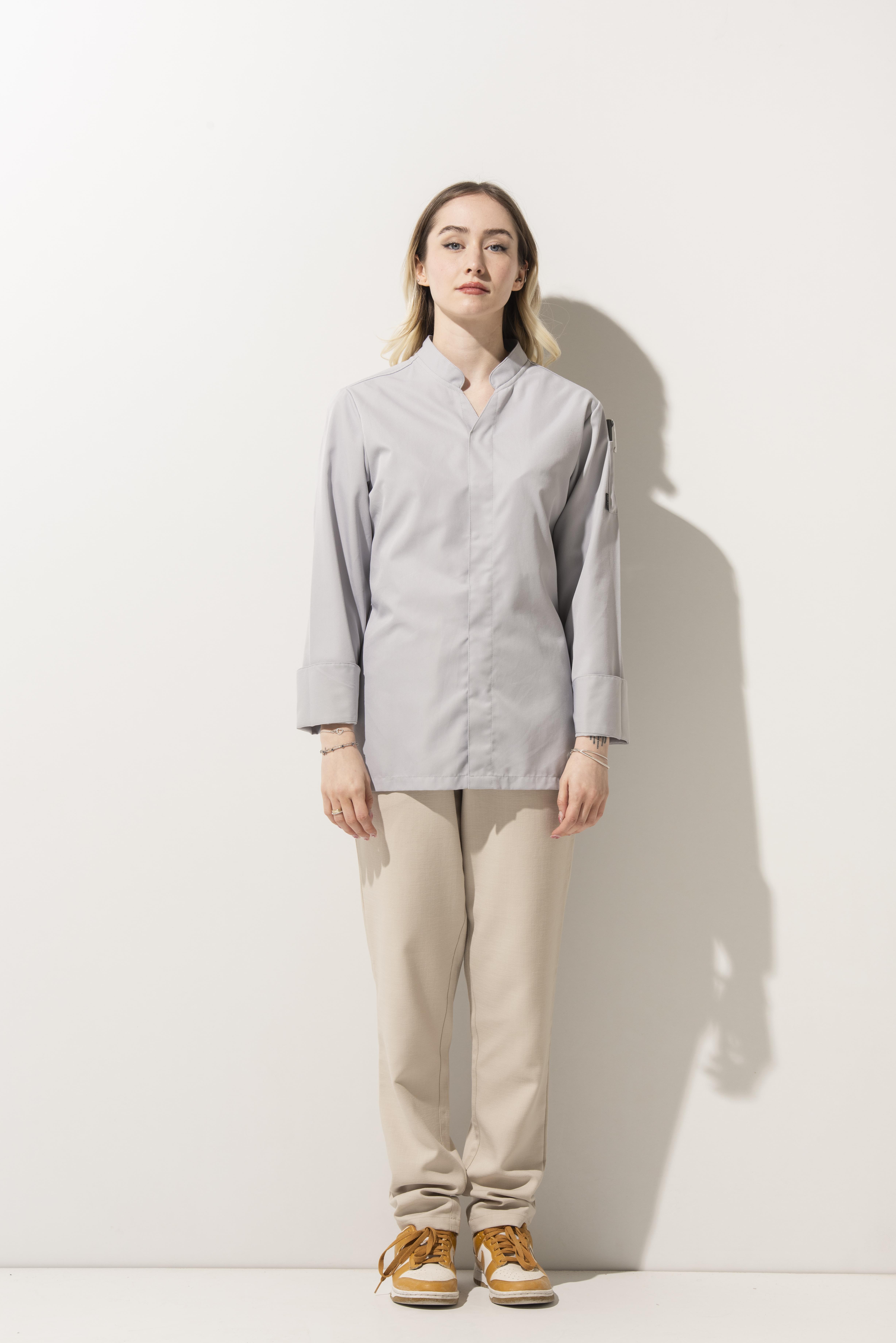 C-07 Vneck Kadın – Açık Gri Şef Ceketi