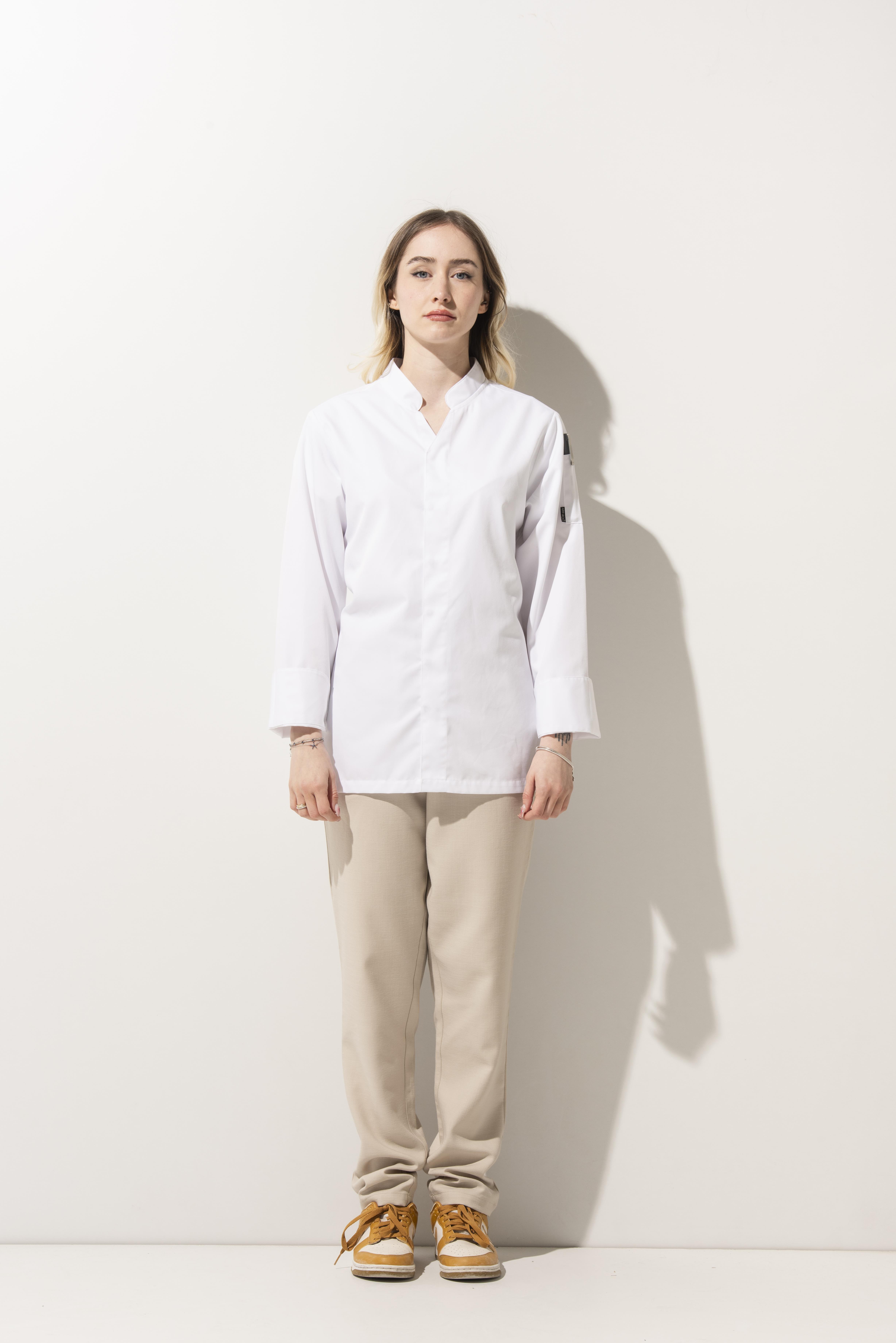 C-07 Vneck Kadın – Beyaz Şef Ceketi