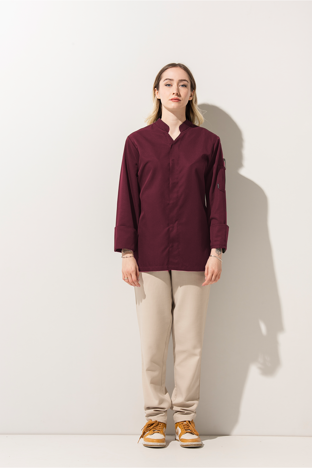 C-07 VNECK - V Yaka Bordo Şef Ceketi Kadın
