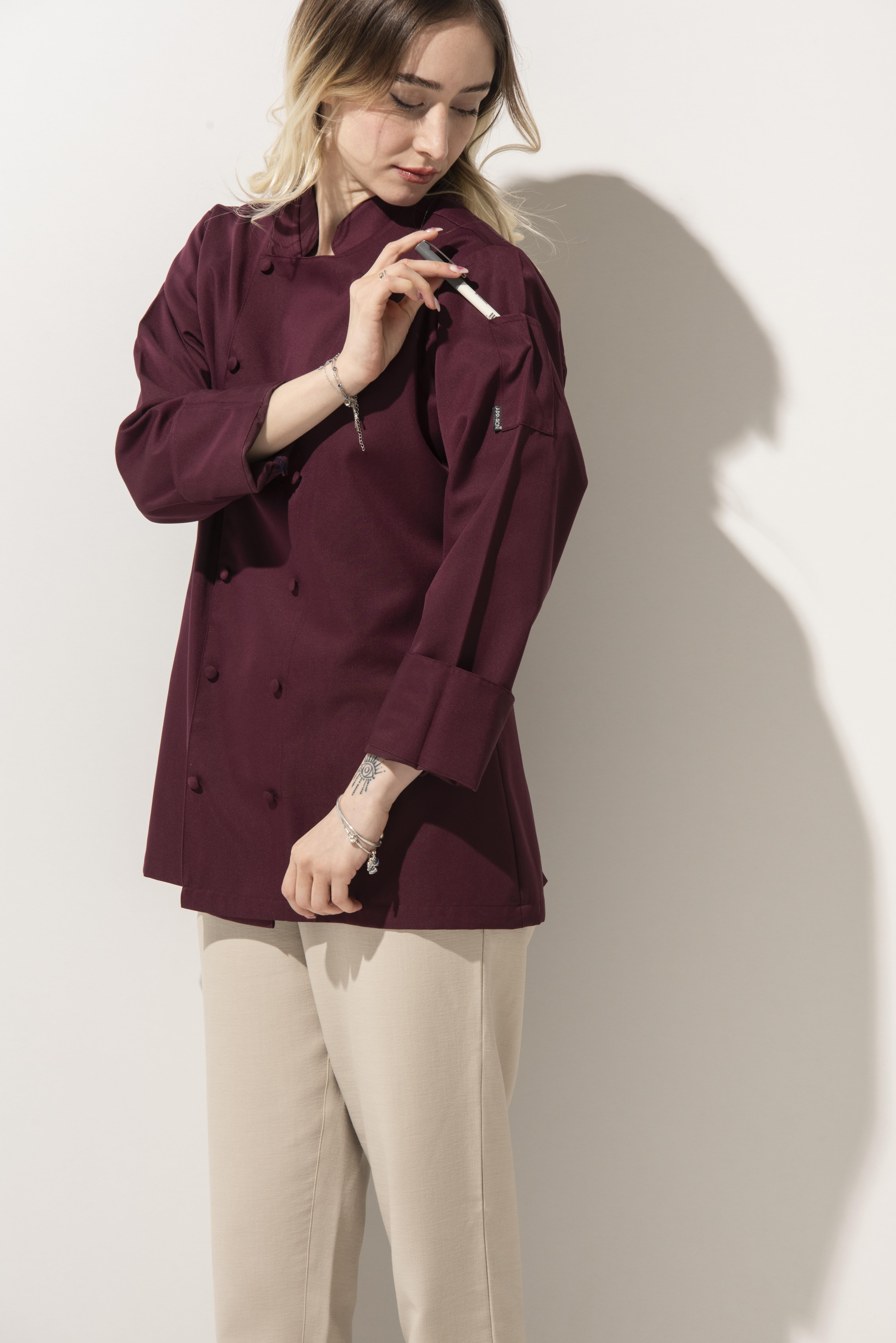 C-14 Classic Kadın – Bordo Şef Ceketi