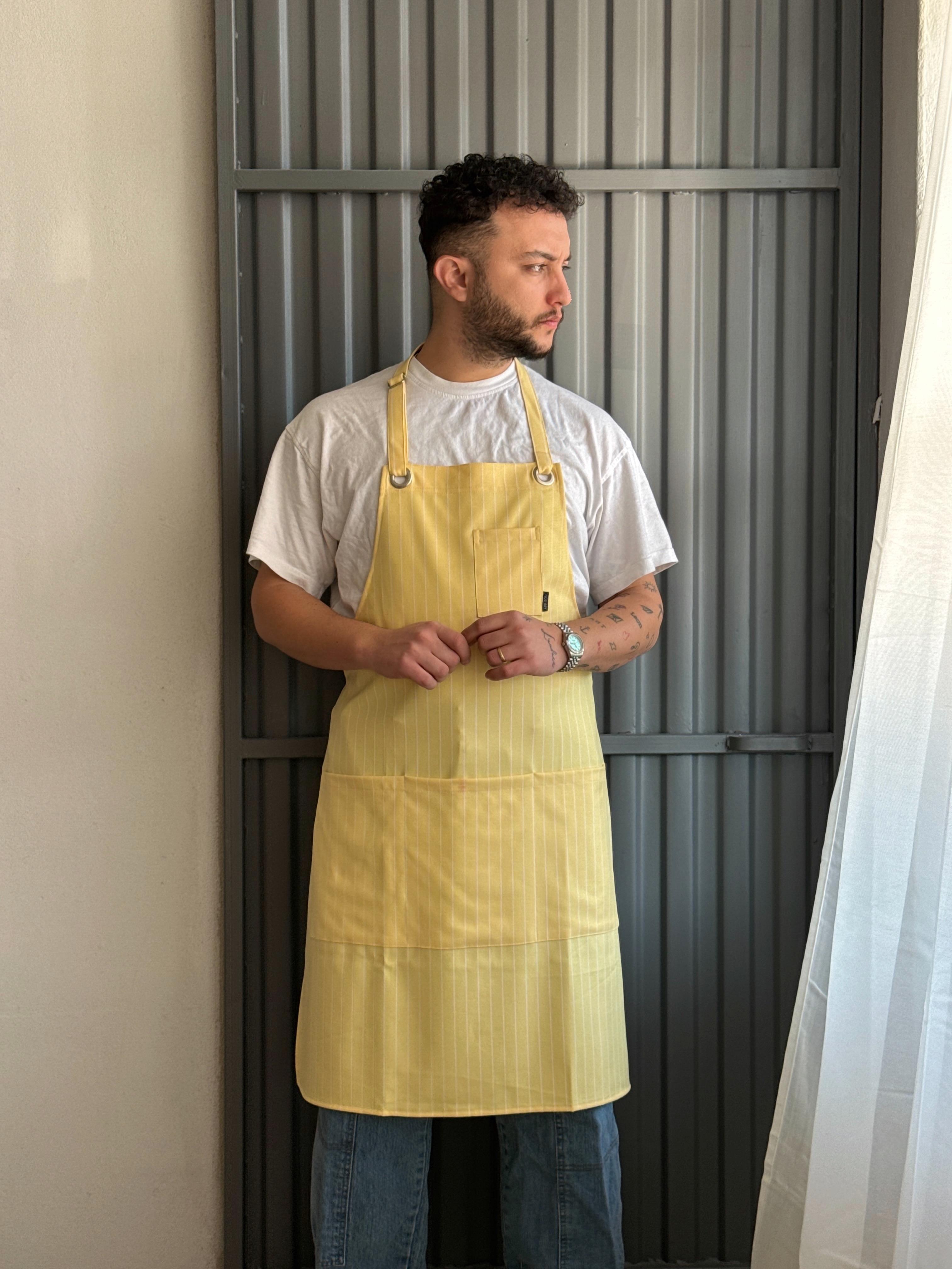 K-114 Premium Axel - Çizgili Sarı Boydan Önlük