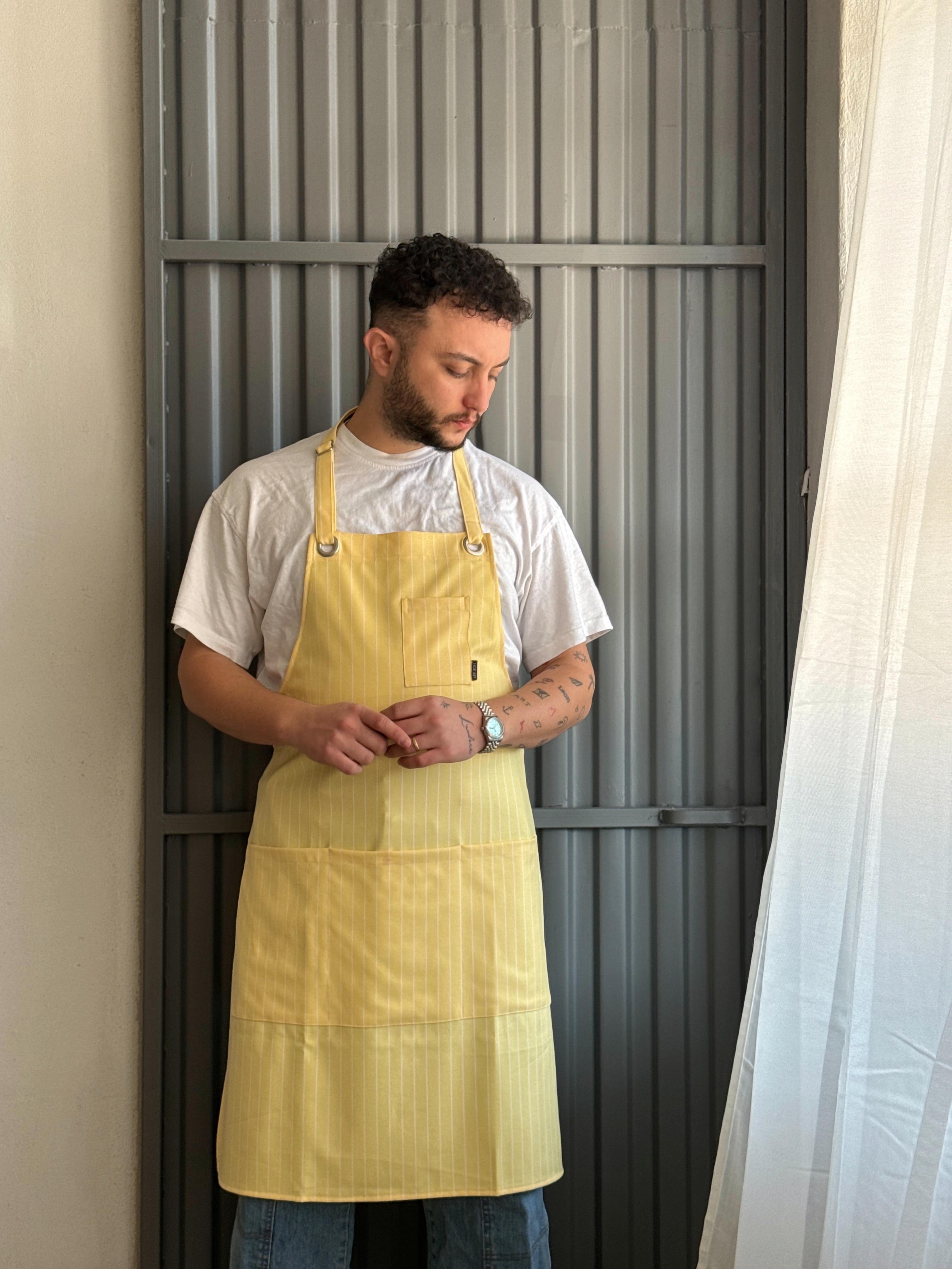 K-114 Premium Axel - Çizgili Sarı Boydan Önlük