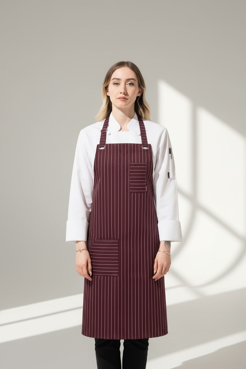 PREMIUM K-132 CASTRO – Bordo Beyaz Çizgili Önlük 