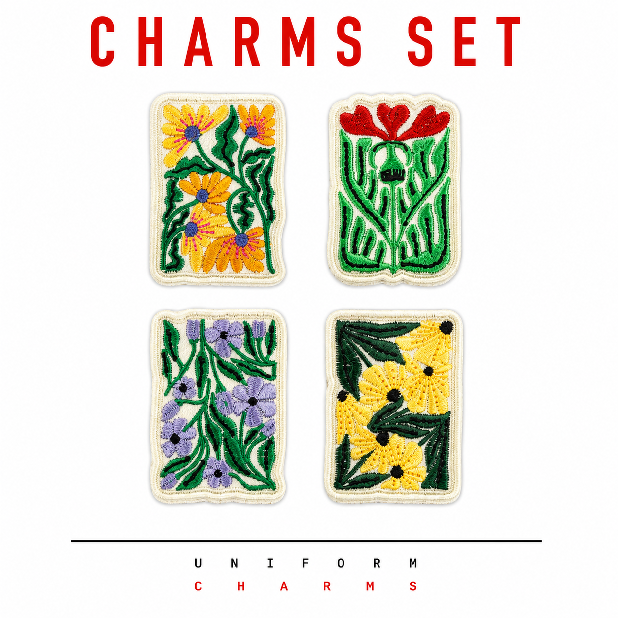 Uniform Charms™ Vintage Çiçek Panel Seti (4'lü) Broş Charm