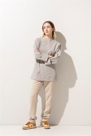 C-01 Classic Kadın – Açık Gri Şef Ceketi