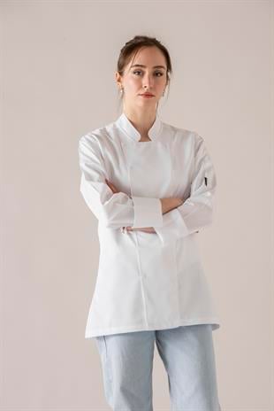C-01 Classic Kadın – Beyaz Şef Ceketi