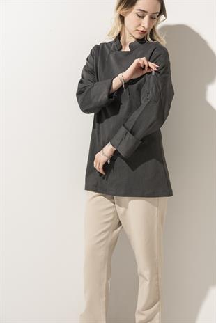 C-01 Classic -  Gri Kot Şef Ceketi Kadın