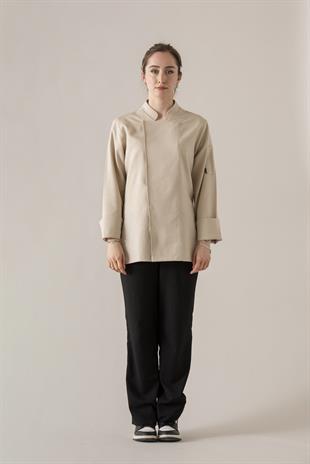 C-04 Soft Linen Kadın – Bej Şef Ceketi