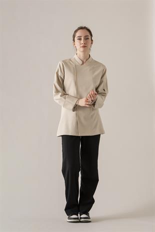 C-04 Soft Linen Kadın – Bej Şef Ceketi