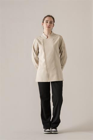 C-04 Soft Linen Kadın – Bej Şef Ceketi