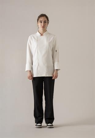 C-04 Soft Linen Kadın – Beyaz Şef Ceketi