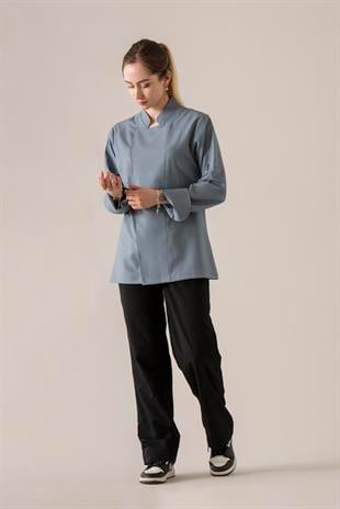 C-04 Soft Linen Kadın – Kot Mavi Şef Ceketi