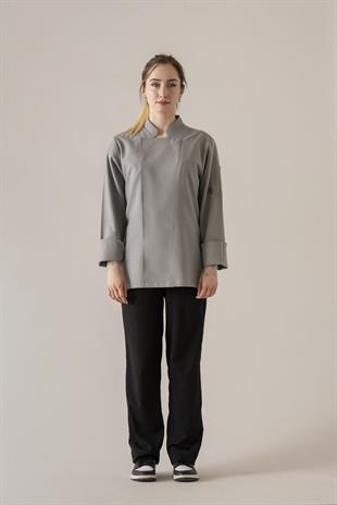 C-04 Soft Linen Kadın – Gri Şef Ceketi