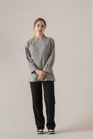 C-04 Soft Linen Kadın – Gri Şef Ceketi