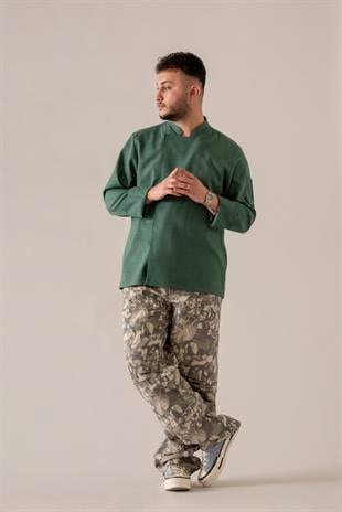 C-04 Soft Linen – Koyu Yeşil Şef Ceketi