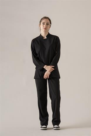 C-04 Soft Linen Kadın – Siyah Şef Ceketi