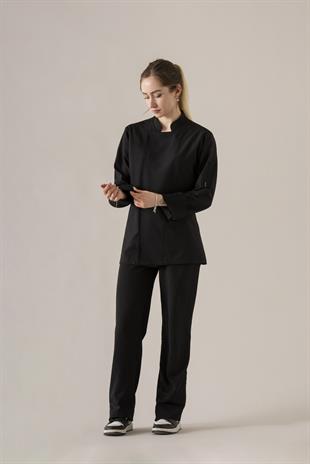 C-04 Soft Linen Kadın – Siyah Şef Ceketi