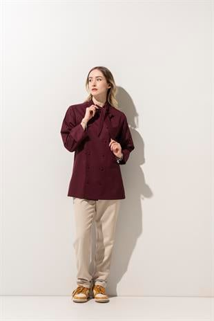 C-02 Scarf Kadın – Bordo Şef Ceketi
