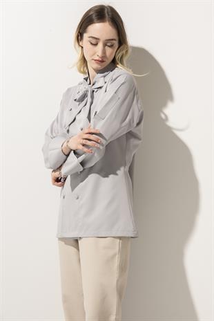 C-02 Scarf Kadın – Açık Gri Şef Ceketi