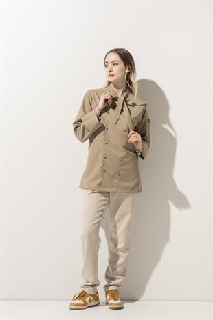 C-02 Scarf Kadın – Bej Şef Ceketi