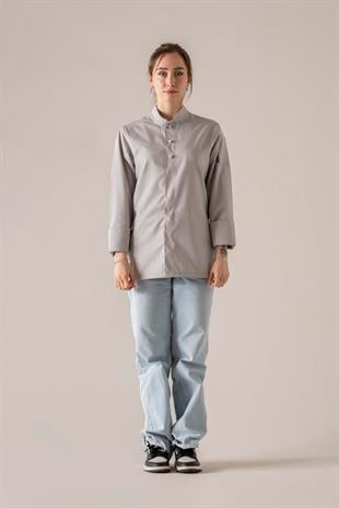 C-05 Collaret Kadın – Açık Gri Şef Ceketi